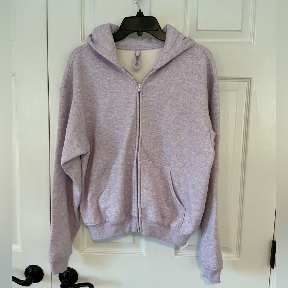 SKIMS Cotton Fleece Classic Zip Up Hoodie | Purple Heather | Size M